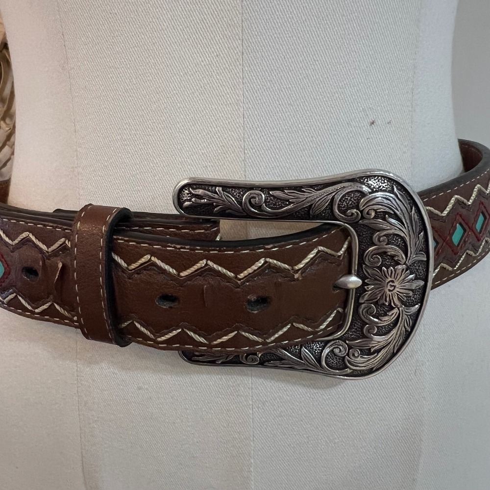 Ariat Brown Leather Turquoise Embroidery Western Cowgirl Belt Small A1518202 - Picture 11 of 14